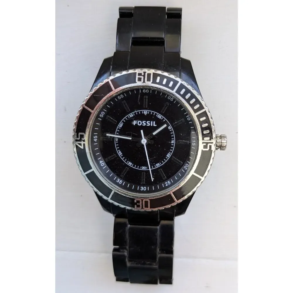 Fossil Stella Womens Watch ES-2443 Black Stainless Steel Boyfriend Style Diver
